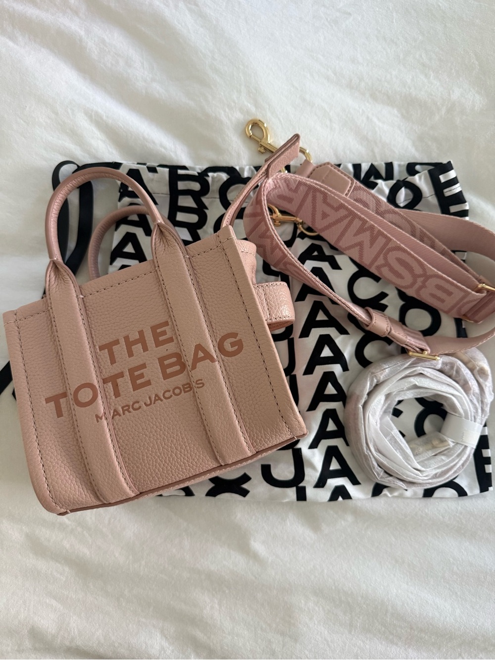 Marc Jacobs Mini  Leather Small Tote Bag Rose Pink + 2 Straps & Dust Bag
